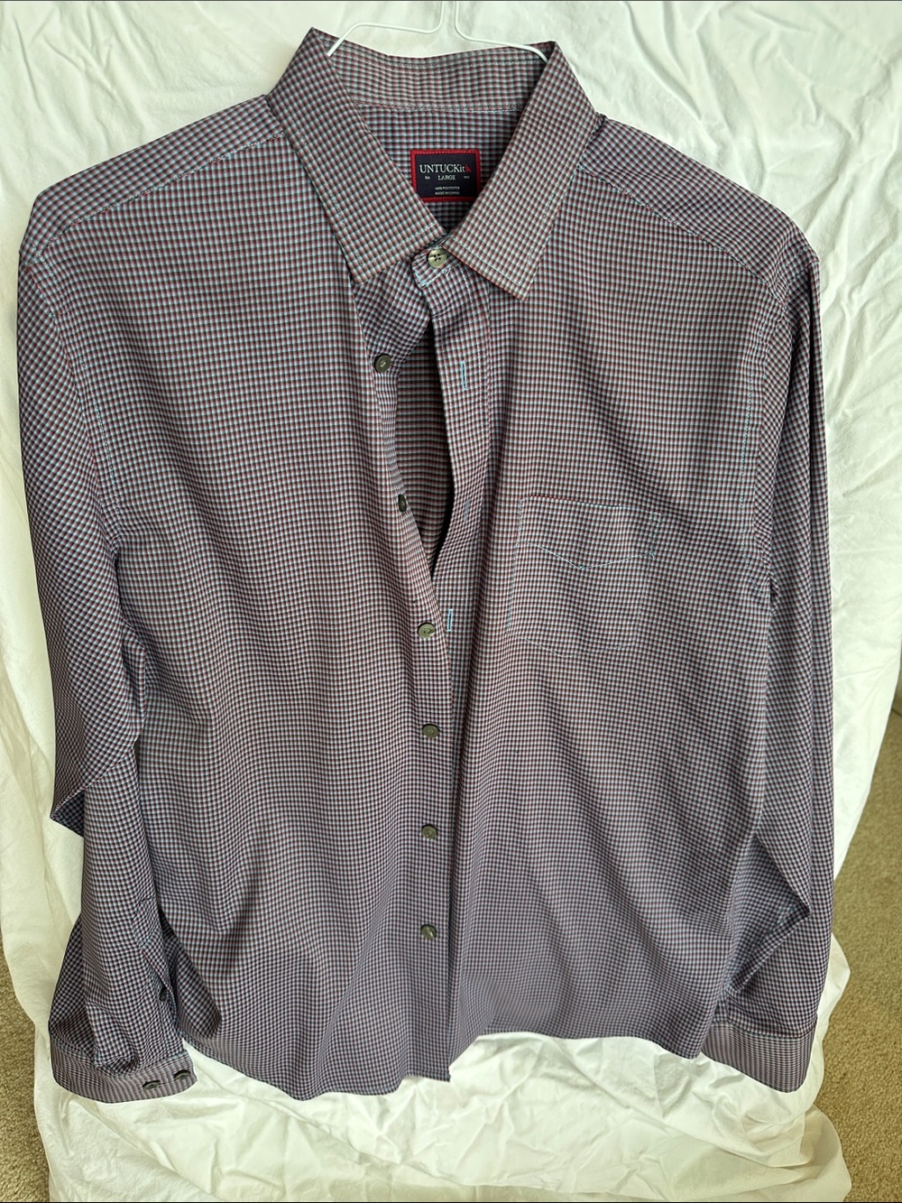 UNTUCKit Men's Small Check Button-Down Shirt in Burgundy and Navy